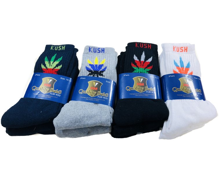 3pr Men's Marijuana Crew SOCKS 10-13 [Colorful KUSH]